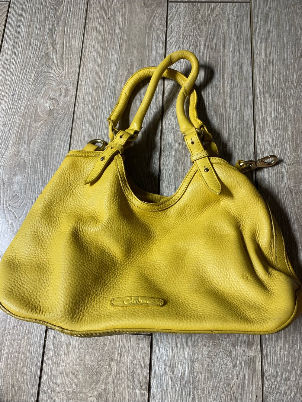 Cole Haan Yellow Pebbled Leather Slouchy Hobo Shoulder Bag Handbag